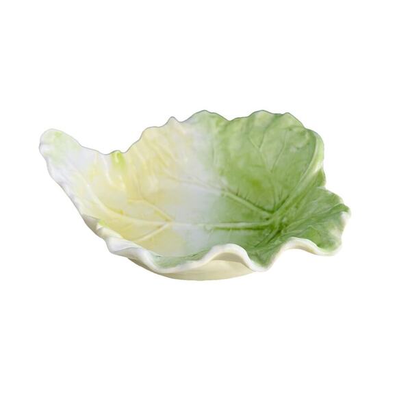 Vintage Cabbage Leaf Serving Bowl Lettuce Green Yellow White Porcelain Mold 128 - Picture 1 of 12